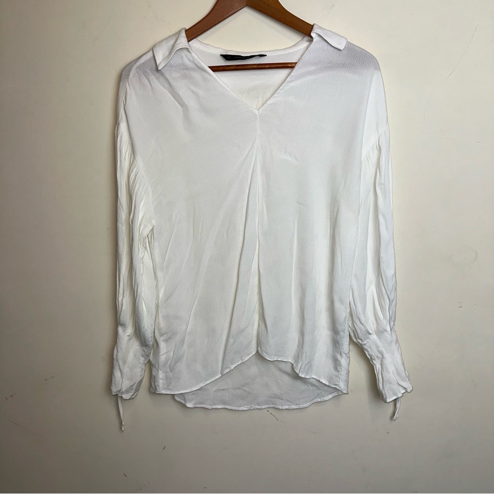 Zara Basic Women’s Medium White Blouse Balloon Dr… - image 1